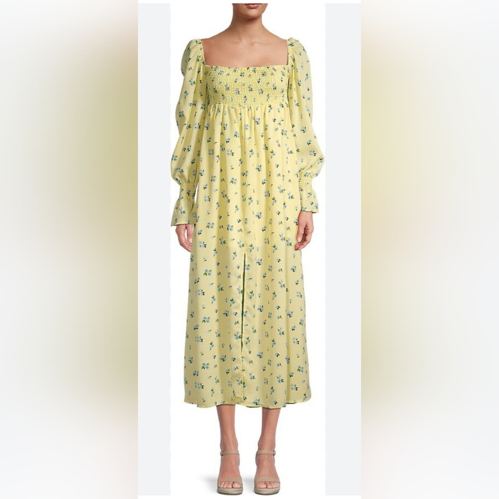 WEWOREWHAT Yellow Floral Garden Party Dress Size Medium